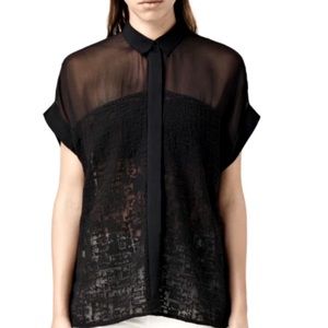 AllSaints Black button up short sleeve top size 0
